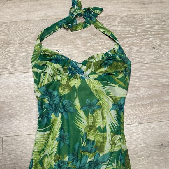 Y2K Green Jungle Medium Halter Midi Dress Coquette 2000s Baddie Vacation Ruby - Picture 2 of 8